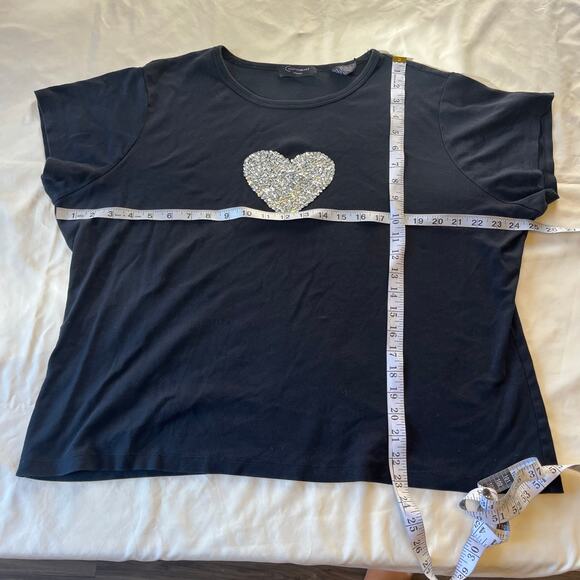 Y2K 2000s Black Sequin Heart Baby Tee Plus Size 3X Punk Grunge Skater - Picture 6 of 6
